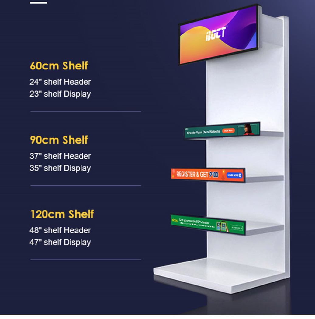 23-47″ Indoor Ultra Wide Stretched LCD Bar On Shelf